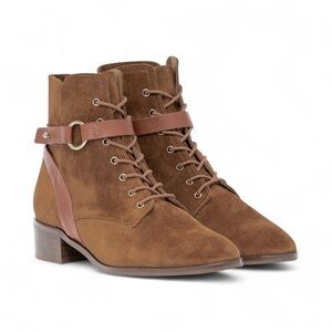 Bocage Neutral Tan Lace-Up Suede Booties from France NWT